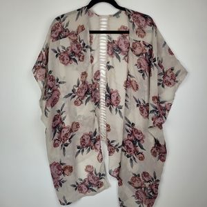 CHARLOTTE RUSSE Open Front Cardigan Sheer Size M/L Roses Lace Boho Festival Arts